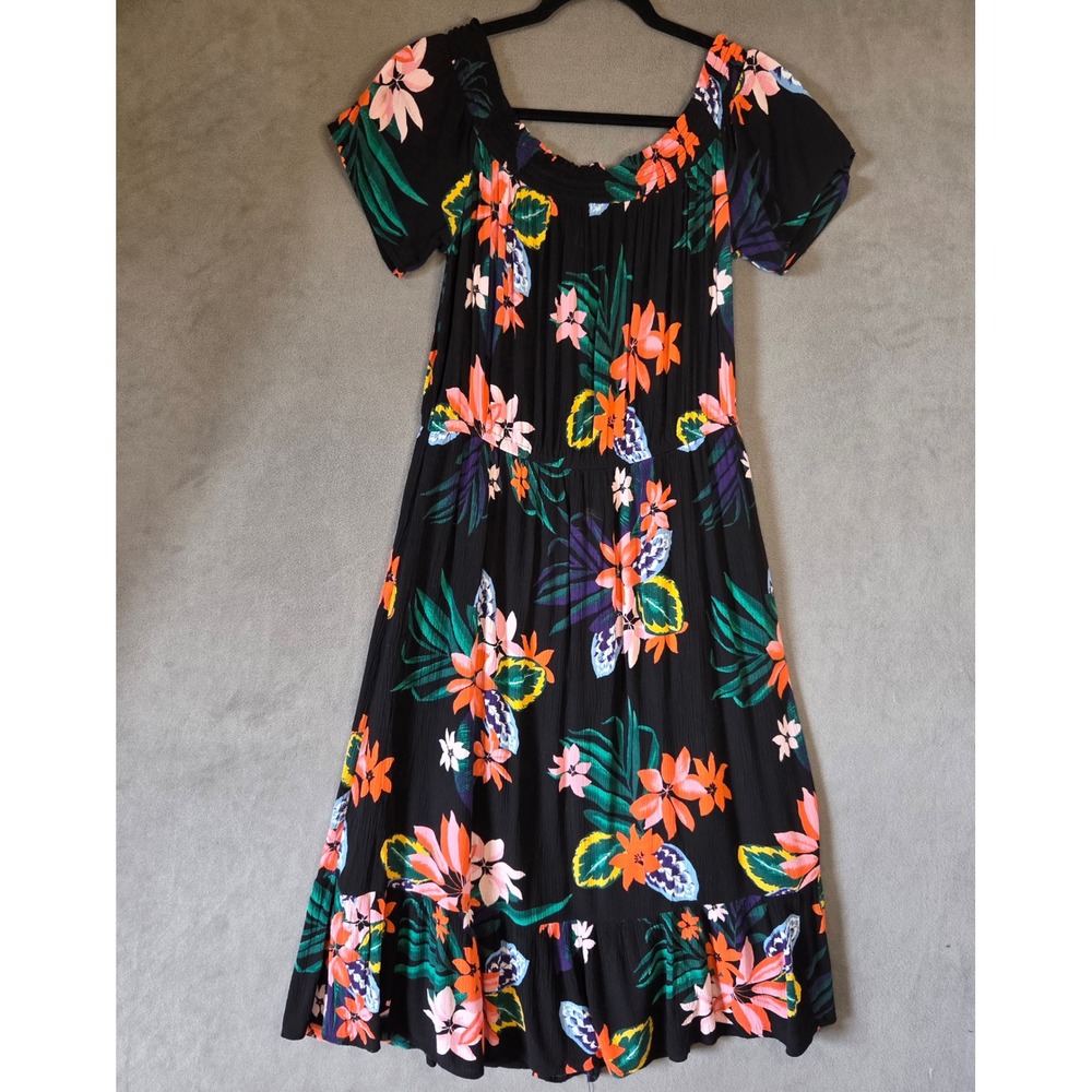Old Navy Floral Midi Dress Women Large Tropical Boho Resort Cottage Casual